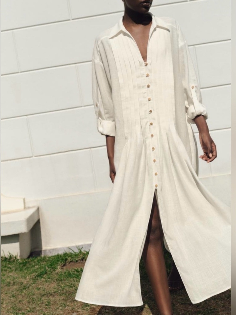 Zara white pintuck tunic dress -S
